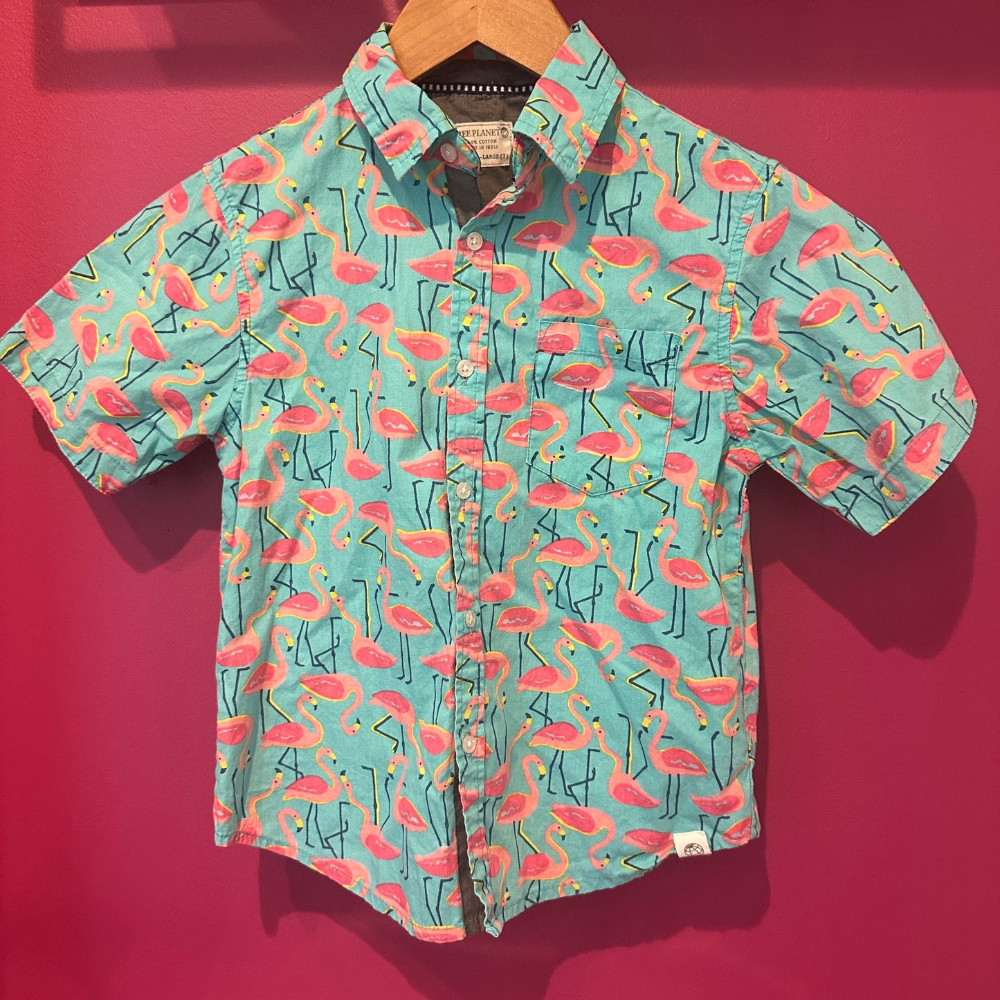 Boys Size 7 Free Planet Flamingo Button Up Shirt - Good Used Condition