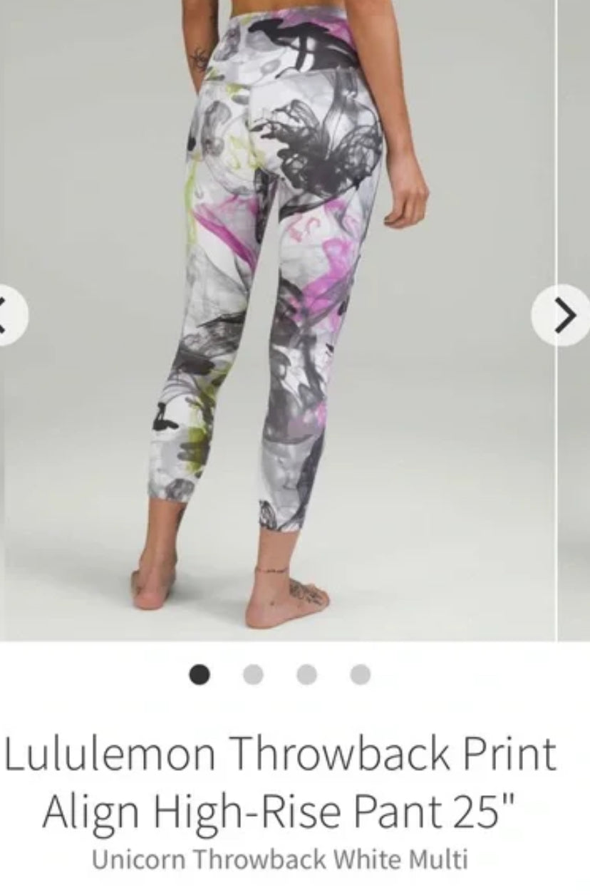 Women's Size 10 Lululemon 25” Unicorn Throwback Print Align High Waist Leggings - Excellent Used Condition