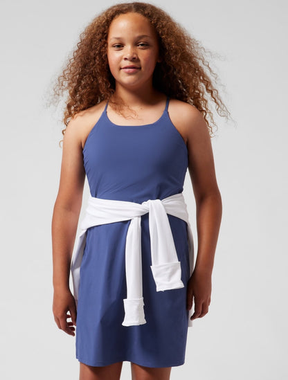 Girls Size 7 (Small) Athleta Girl “Doing The Most” Blue Active Dress (Built in Shorts) - Very Good Used Condition