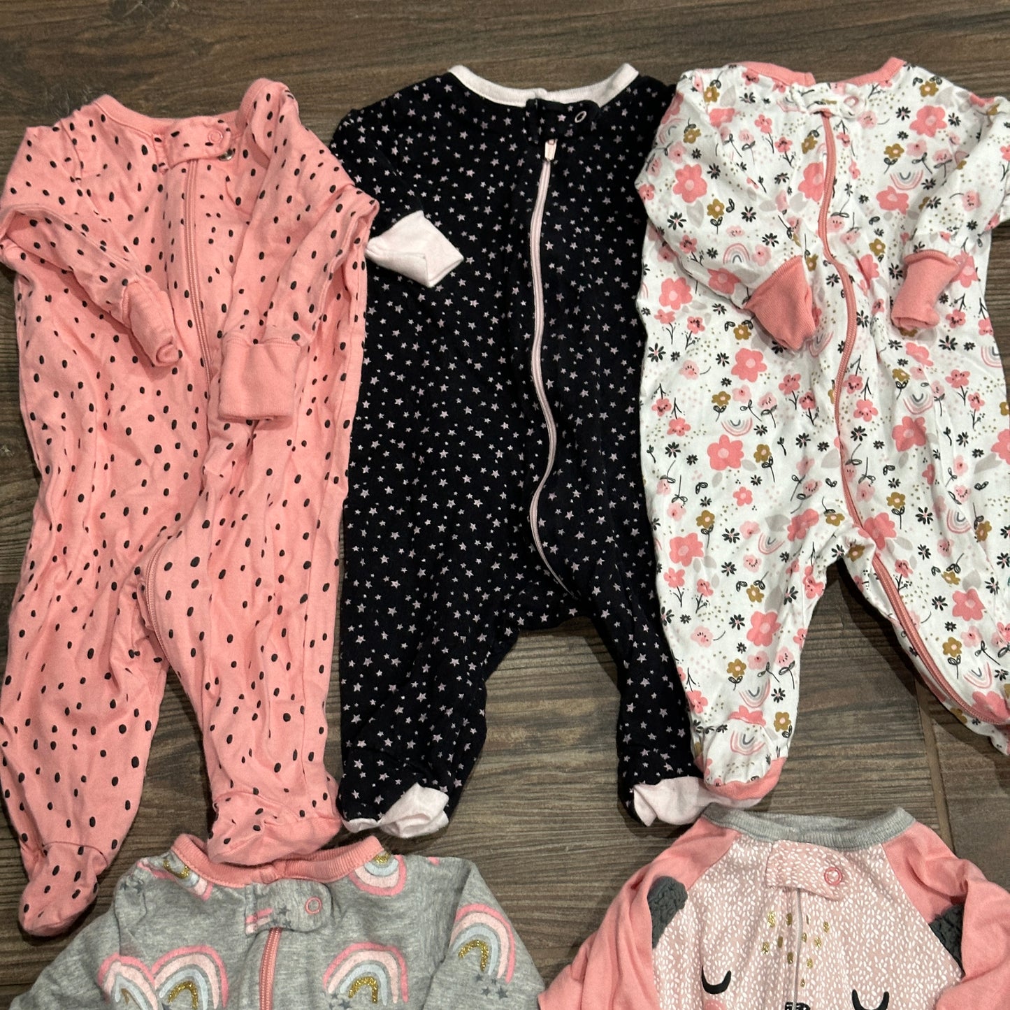 Girls Size Newborn Gerber Footie Lot (5 Pieces) - Good Used Condition