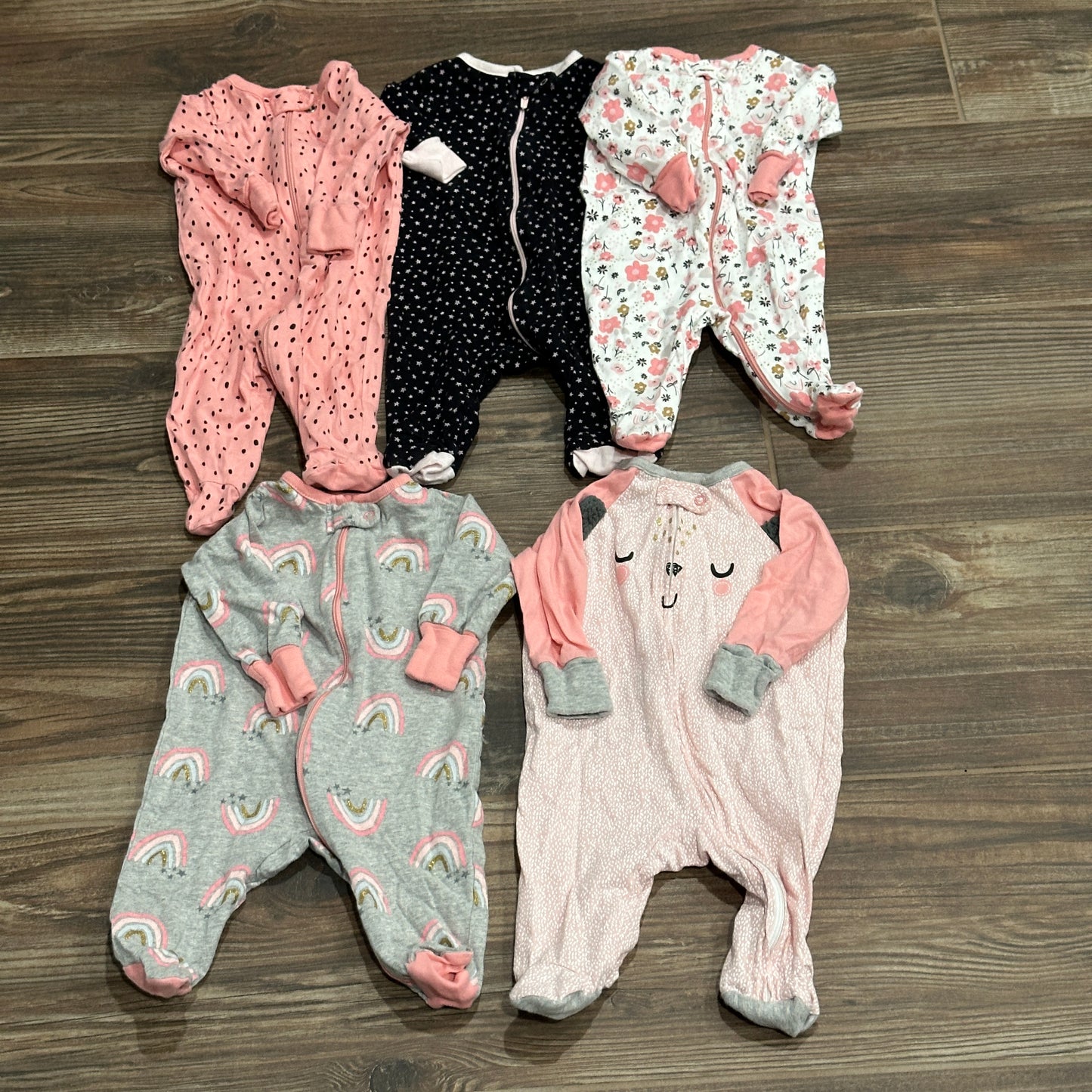 Girls Size Newborn Gerber Footie Lot (5 Pieces) - Good Used Condition