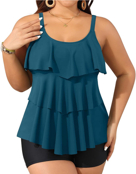 Women’s Size 16W Yonique Plus Size Tankini Swimsuit with Shorts Tummy Control Two Piece Swimsuit - New With Tags