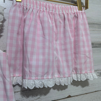Girls Size 7 pink gingham shorts set with center bow embroidery - New with Tags