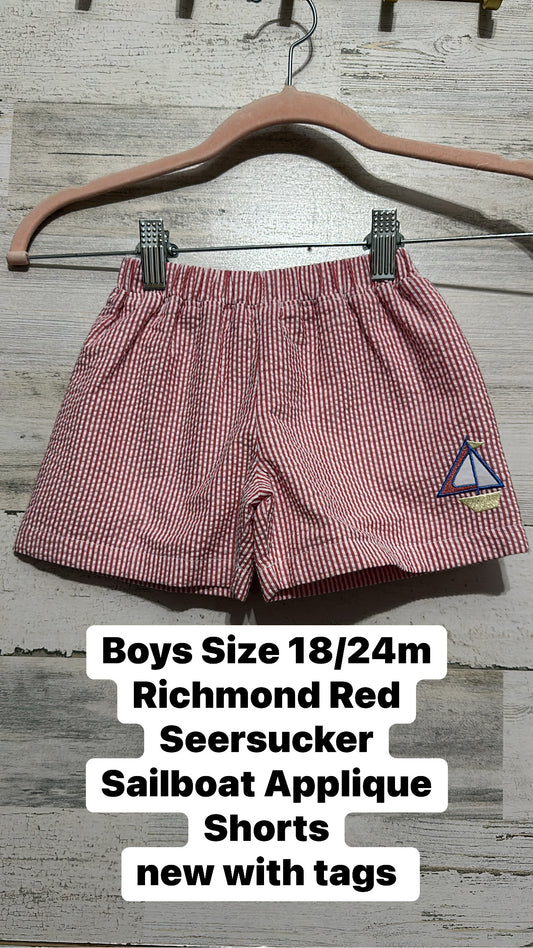 Boys Size 18/24m Richmond Red Seersucker 
Sailboat Applique Shorts 
new with tags