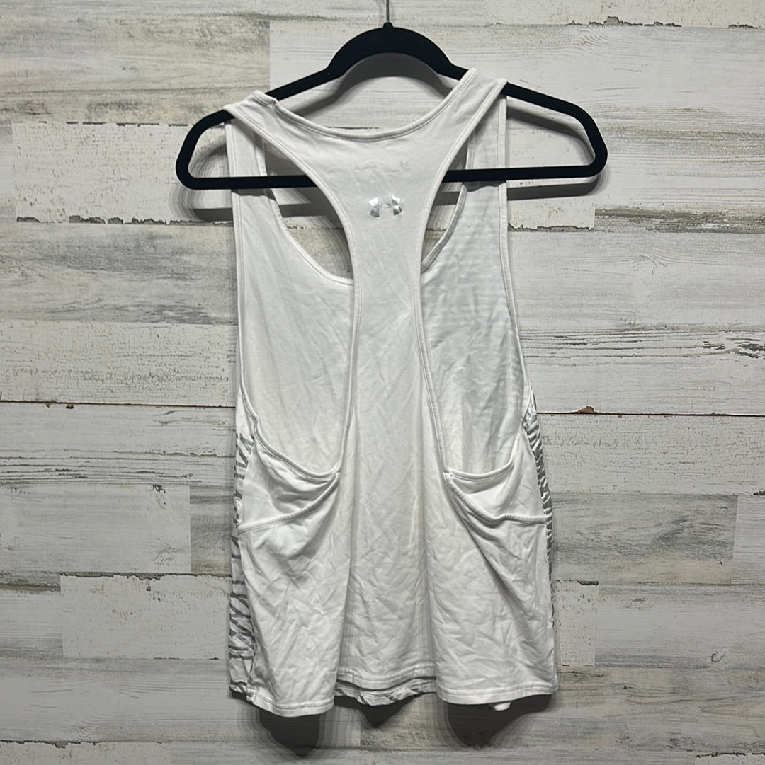 Women's Size XL Under Armour Loose Heat Gear White/Silver Tank Top - Good Used Condition