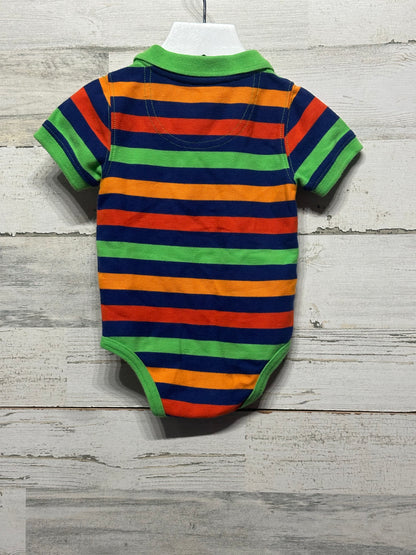 Boys Size 6-9m Nursey Rhyme - Striped Puppy Applique Collared Onesie - Good Used Condition