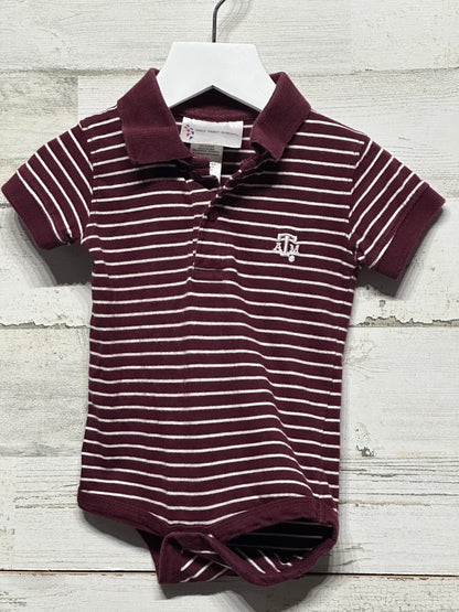 Boys Preowned Size 6m Two Feet Ahead Texas ATM Aggies Collared Bodysuit - Good Used Condition