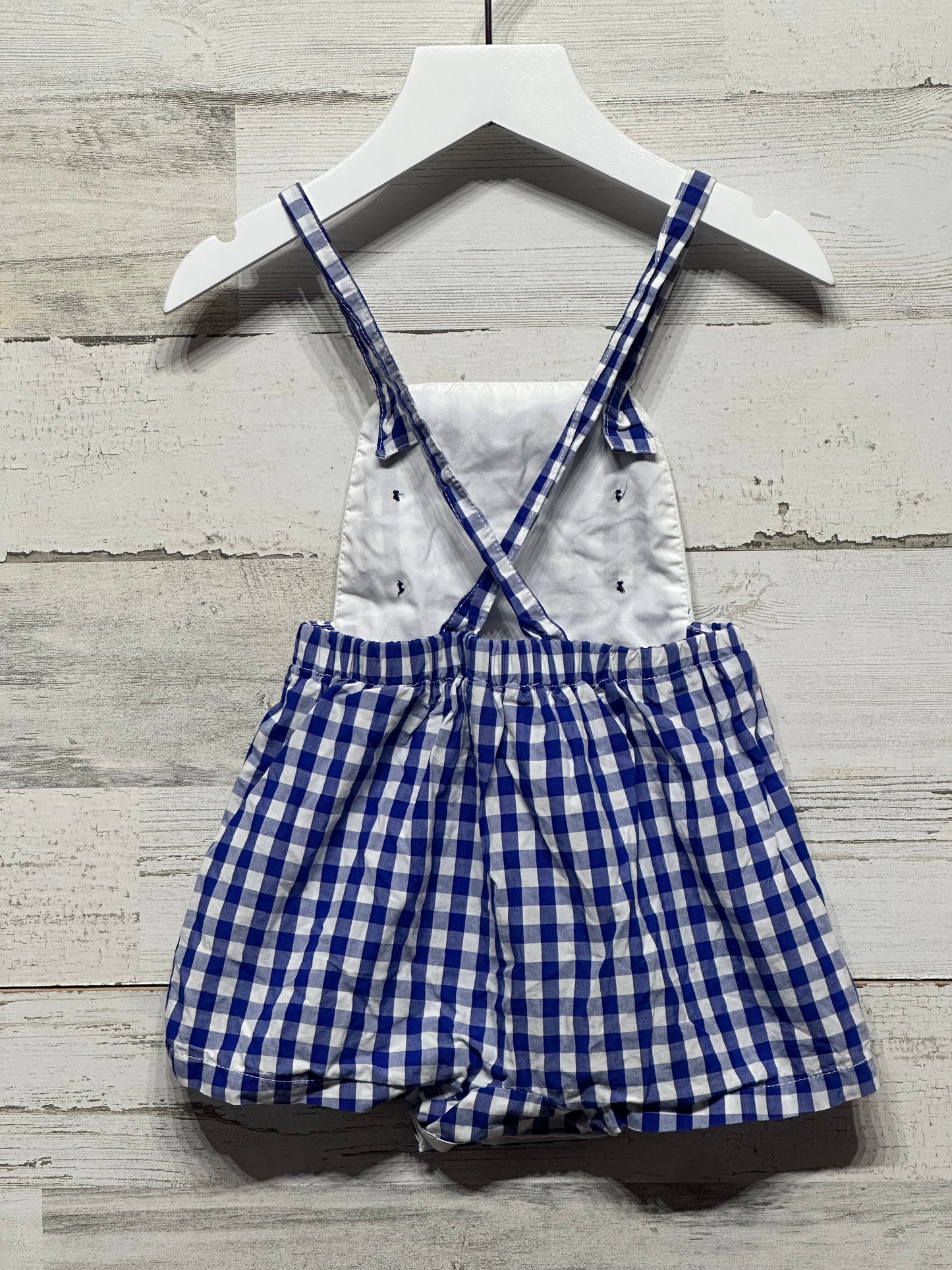 Boys Size 18m Busy Bees Blue Plaid Romper - Very Good Used Condition