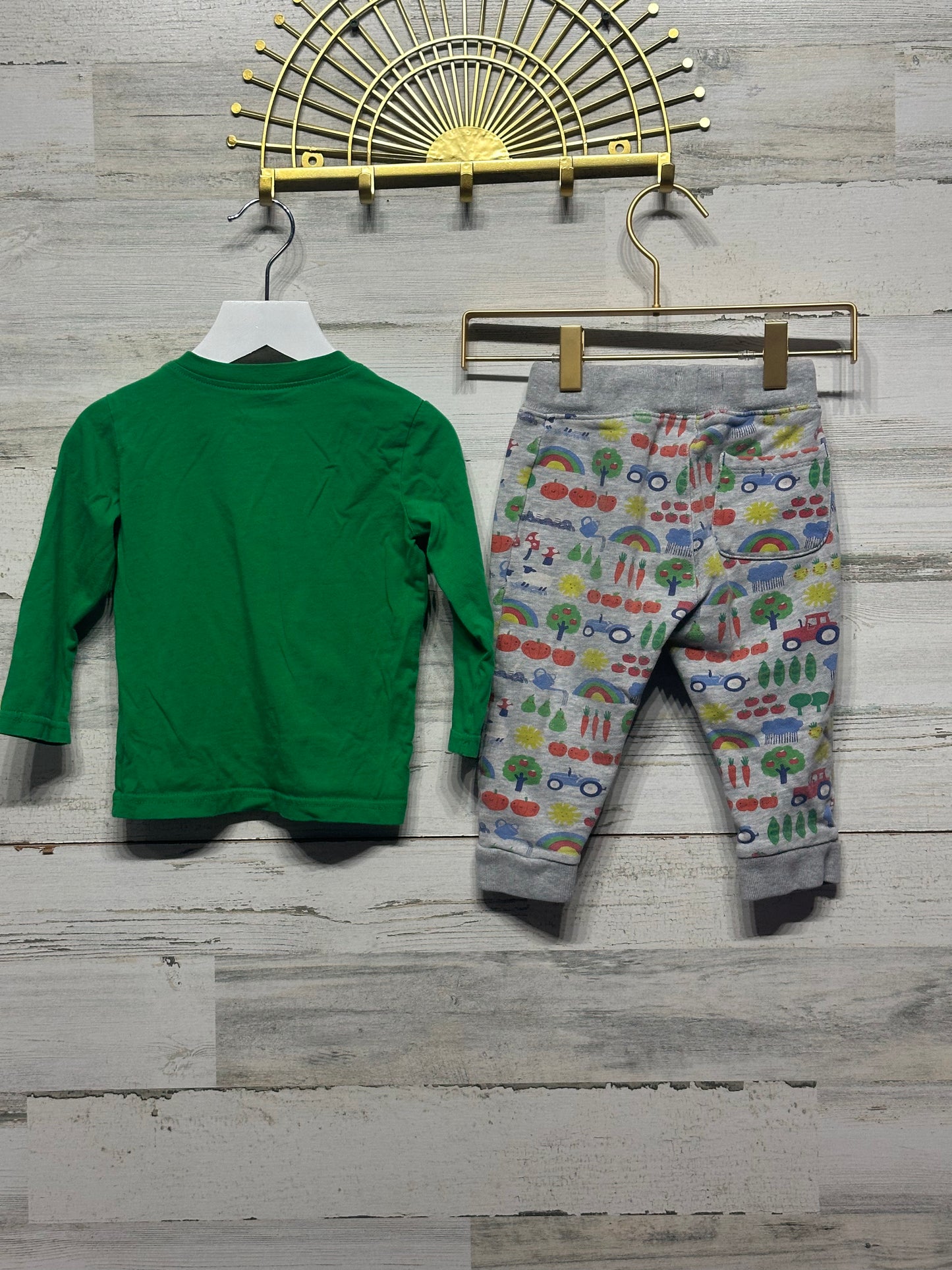 Boys Size 18-24m Primary Green Long Sleeve Shirt and Baby Boden Pants - Good Used Condition