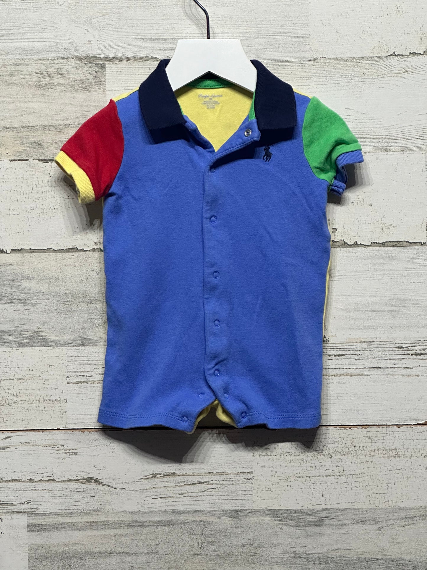 Boys Size 9m Ralph Lauren Colorblock Polo Romper - Good Used Condition