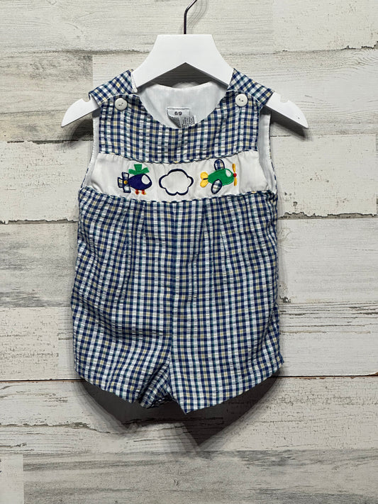 Boys Size 6-9m Plaid Embroidered Plane Jon Jon - Play Condition