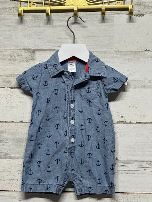 Boys Size 3m Carter's Anchor Collared Romper - Good Used Condition
