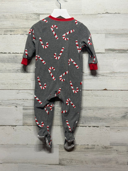 Boys Size 12m Carter's Fleece Candycane Footie- Good Used Condition