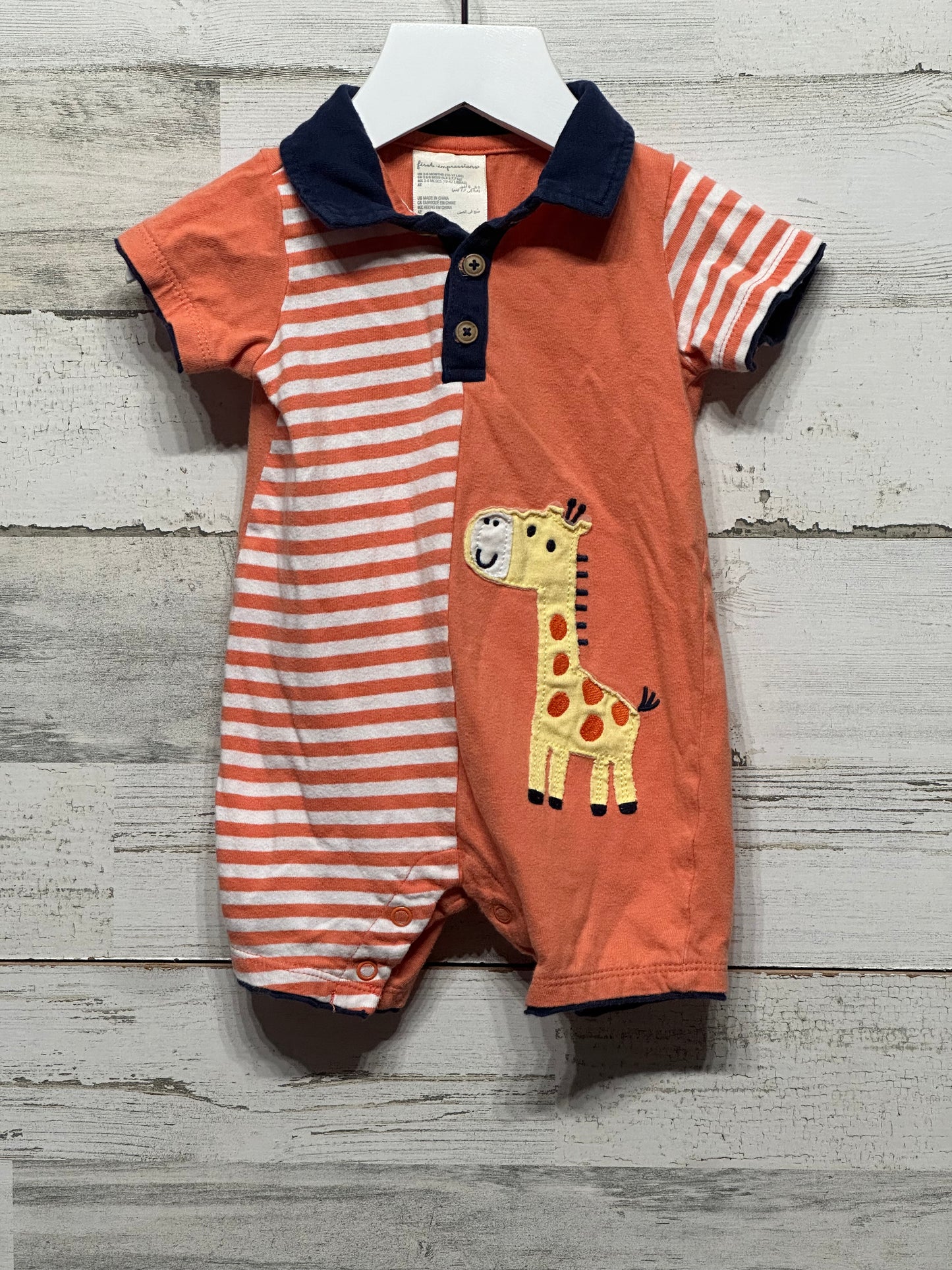 Boys Size 3-6m First Impressions Giraffe Applique Romper - Good Used Condition