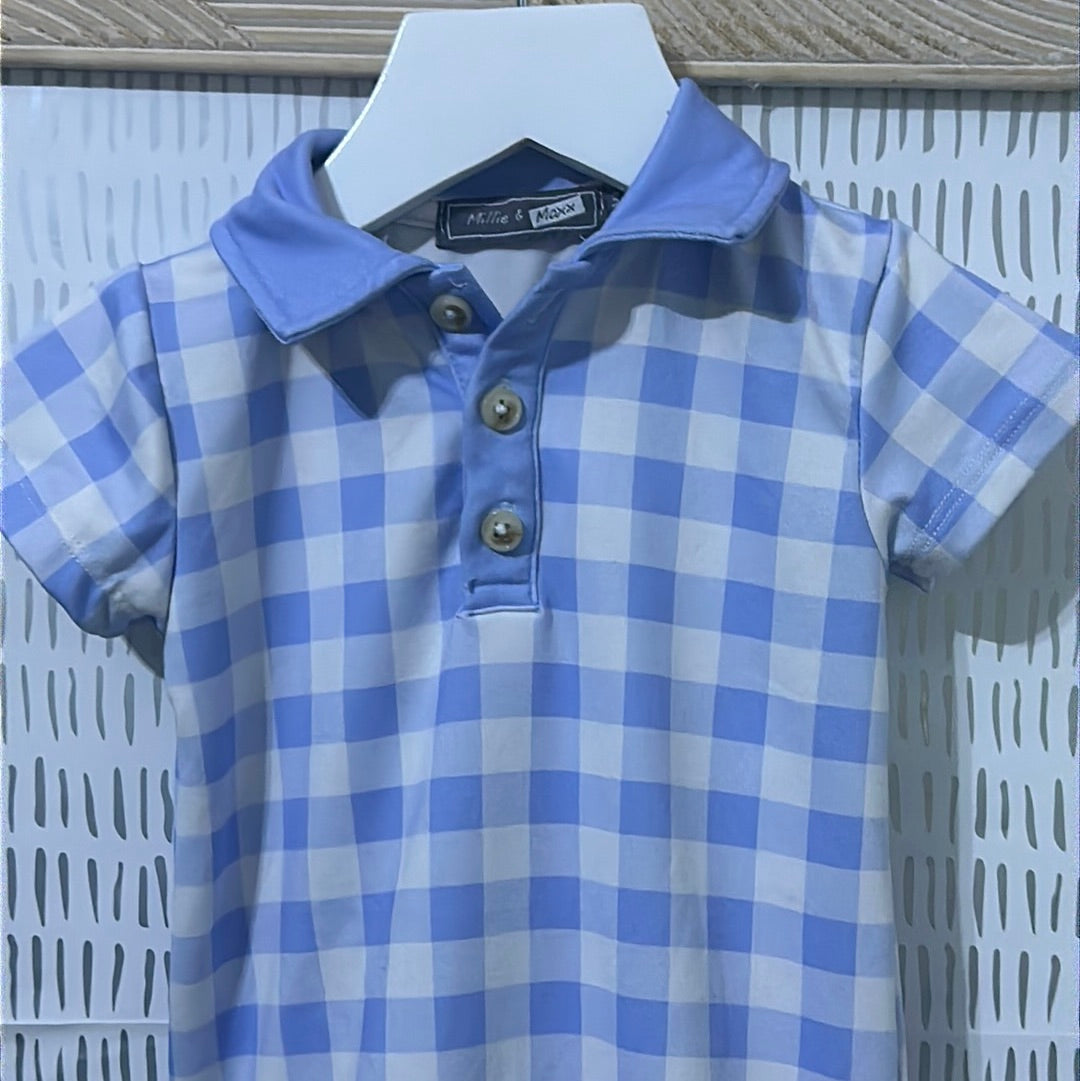 Boys Size 3m Millie and Maxx blue/white plaid romper romper - good used condition