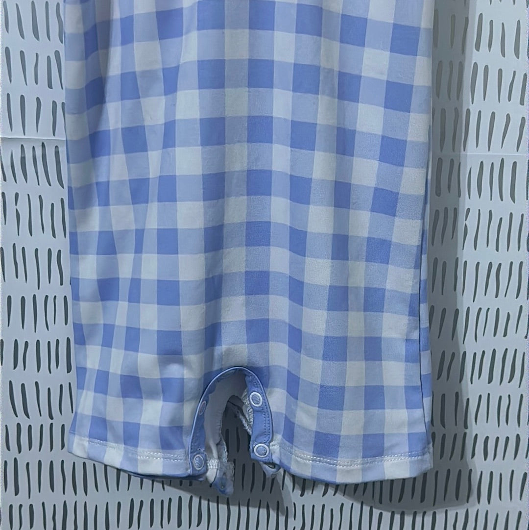 Boys Size 3m Millie and Maxx blue/white plaid romper romper - good used condition