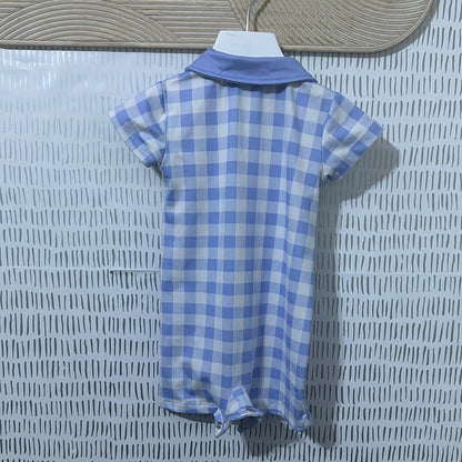 Boys Size 3m Millie and Maxx blue/white plaid romper romper - good used condition